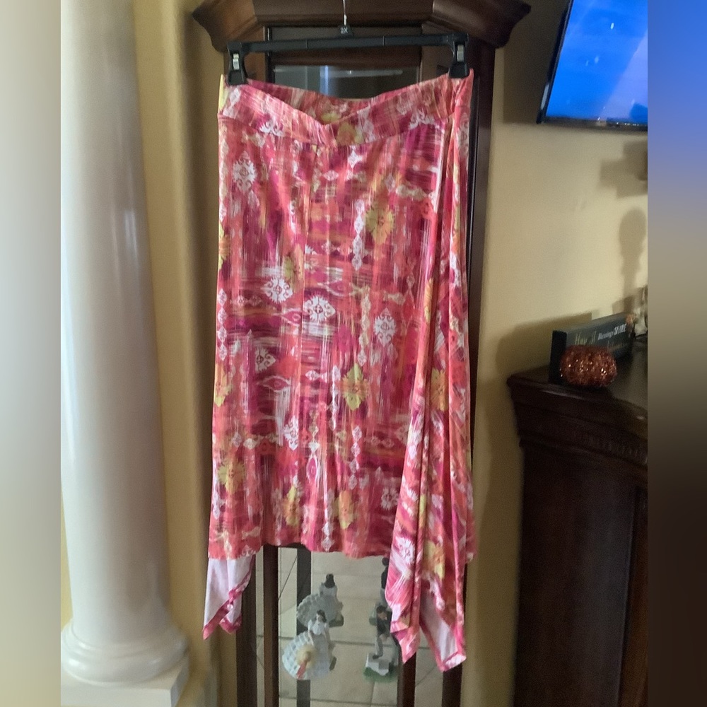 Skirt asymmetrical design cotton size 14P by Ruby Red pink orange white …